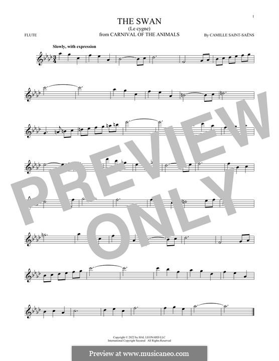 The Swan (printable scores): Для флейты by Камиль Сен-Санс