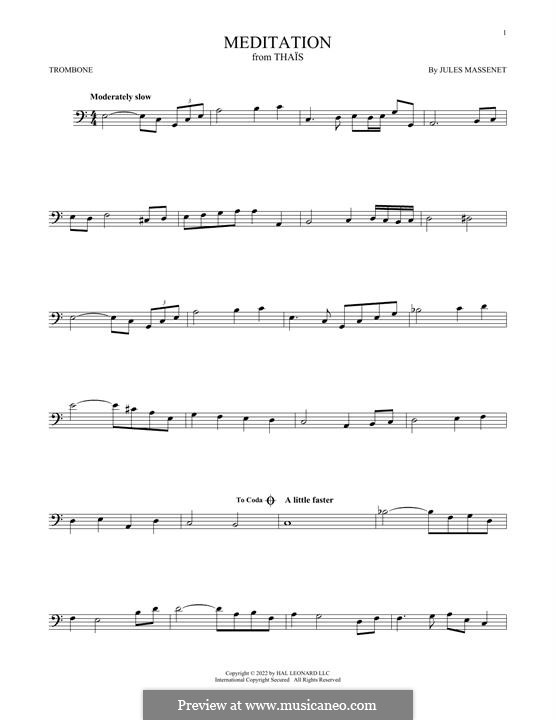Meditation (printable scores): For trombone by Жюль Массне