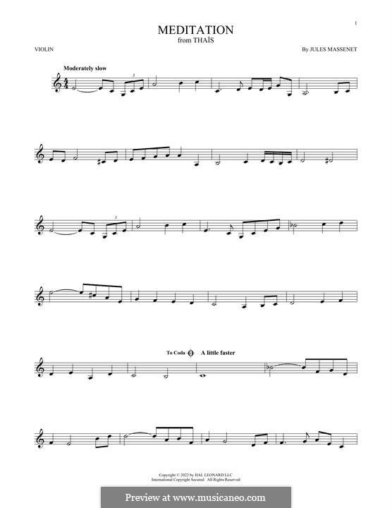 Meditation (printable scores): Для скрипки by Жюль Массне