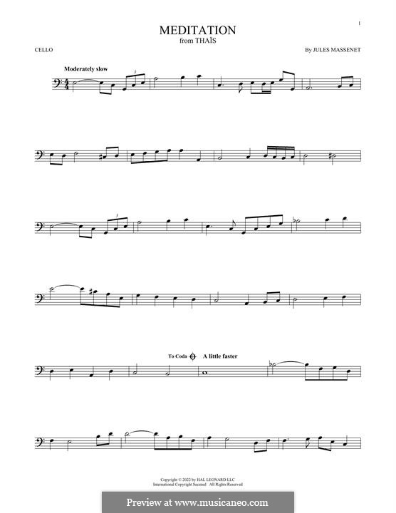 Meditation (printable scores): Для виолончели by Жюль Массне