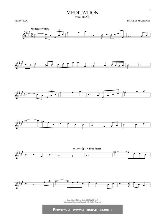 Meditation (printable scores): Для тенорового саксофона by Жюль Массне