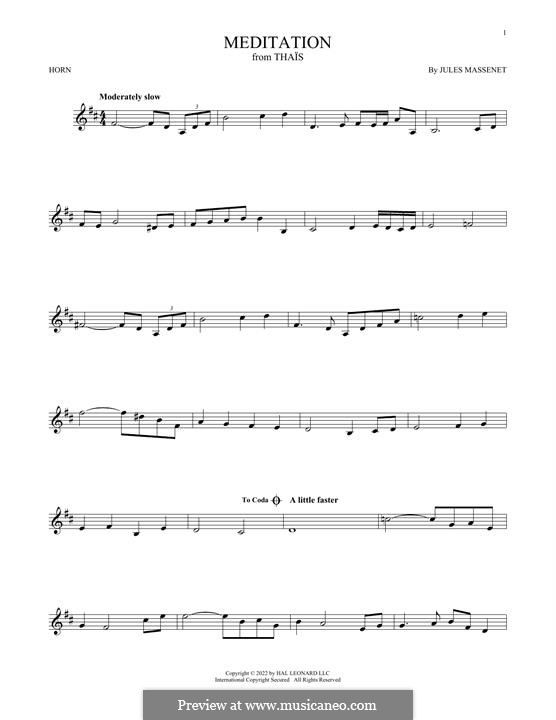 Meditation (printable scores): For horn by Жюль Массне