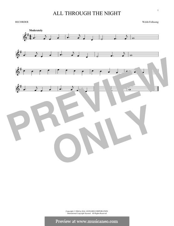 All Through the Night (Printable scores): Для блокфлейты by folklore