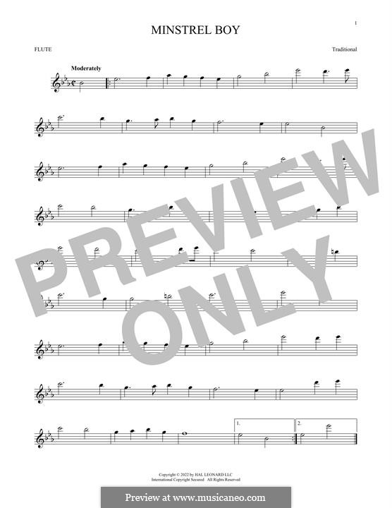 The Minstrel Boy (printable score): Для флейты by folklore