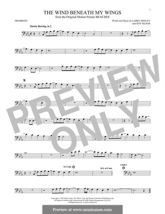 The Wind Beneath My Wings (Bette Midler): For trombone by Jeff Silbar, Larry Henley