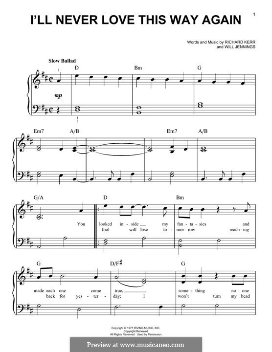 I'll Never Love This Way Again (Dionne Warwick): Для фортепиано (легкий уровень) by Richard Kerr, Will Jennings