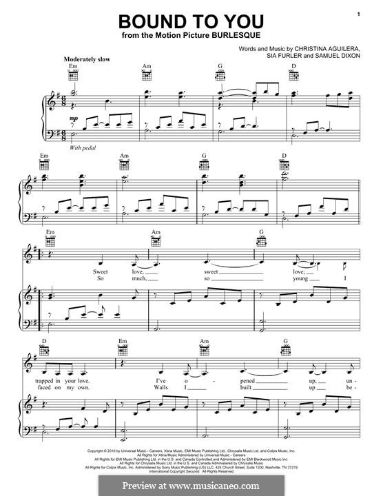 Bound to You (Christina Aguilera): Для голоса и фортепиано by Samuel Dixon, Sia Furler