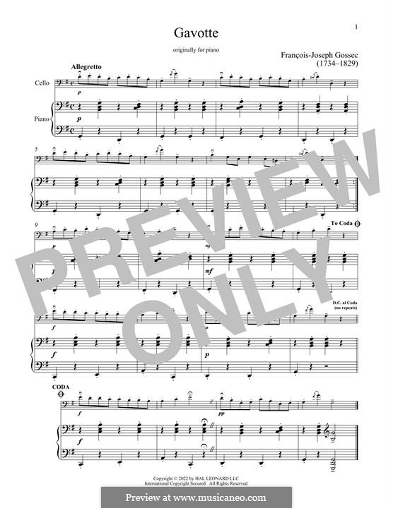 Гавот ре мажор: Для виолончели и фортепиано by Франсуа Жозеф Госсек
