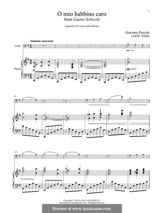 O mio babbino caro: Для виолончели и фортепиано by Джакомо Пуччини
