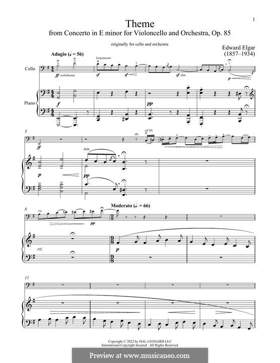Концерт для виолончели с оркестром, Op.85: Theme, for cello and piano by Эдуард Элгар