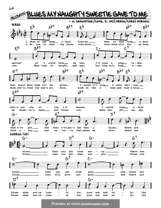 Blues My Naughty Sweetie Gives To Me: Мелодия by Arthur Swanstrom