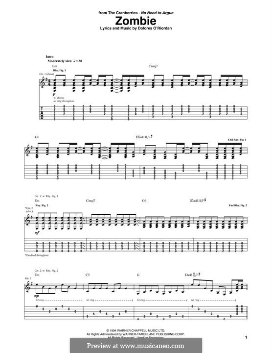 Zombie (The Cranberries): Для гитары by Dolores O'Riordan