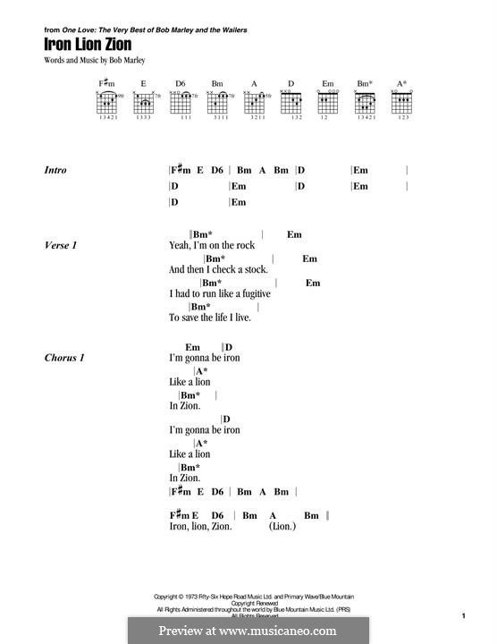 Iron Lion Zion: Lyrics and guitar chords by Bob Marley