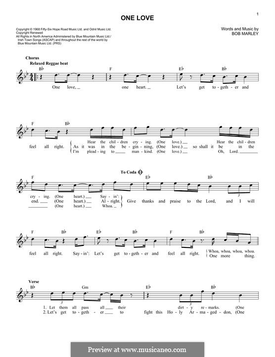 One Love: Для клавишного инструмента by Bob Marley