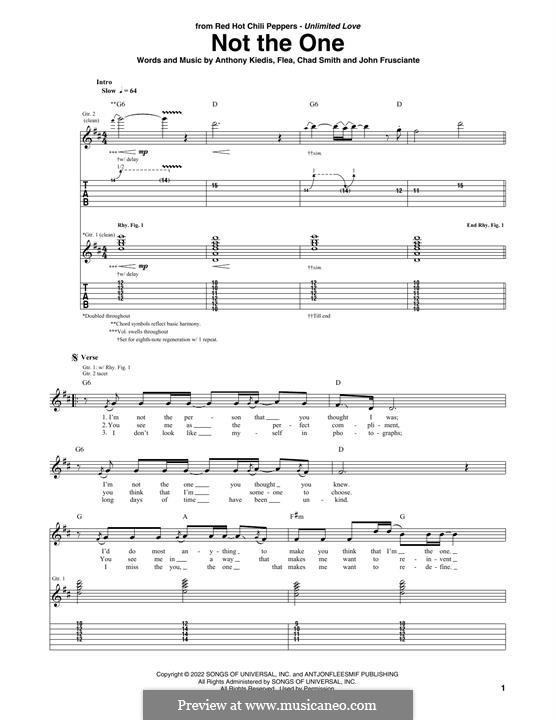 Not The One (Red Hot Chili Peppers): Гитарная табулатура by Flea, Anthony Kiedis, Chad Smith, John Frusciante