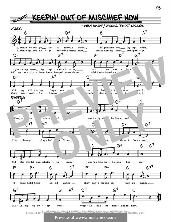 Keepin' Out of Mischief Now: Мелодия by Fats Waller