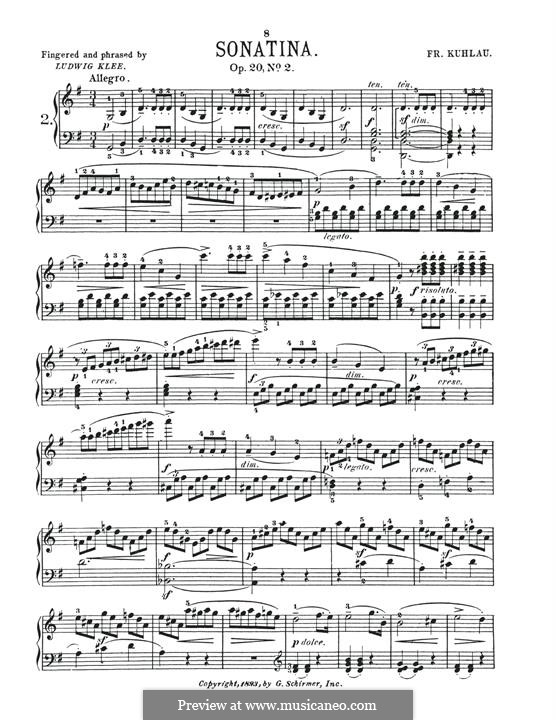 Три сонатины для фортепиано, Op.20: Сонатина No.2 by Фридрих Кулау