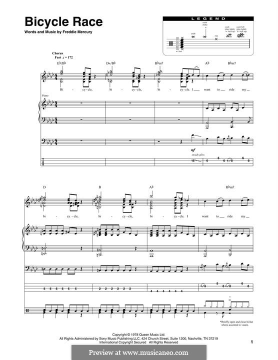 Bicycle Race (Queen): Transcribed score by Freddie Mercury