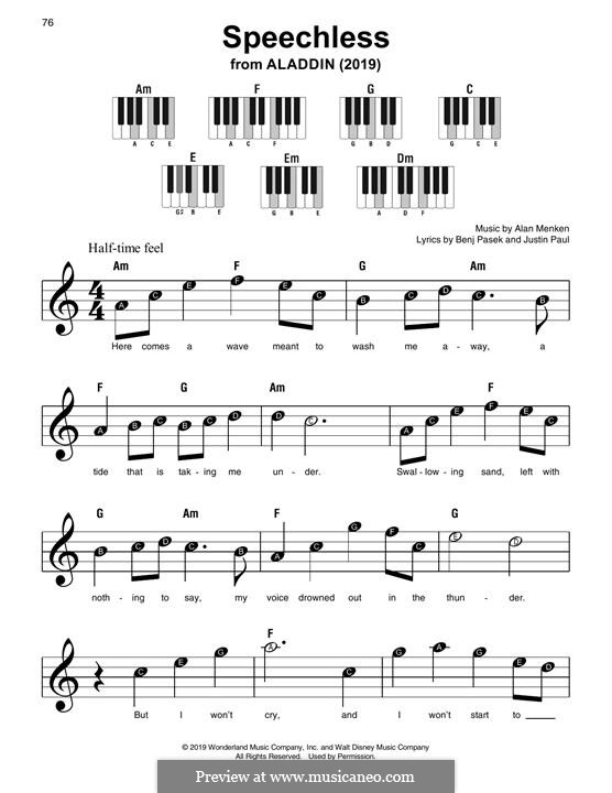 Speechless (from Disney's Aladdin): Для фортепиано (легкий уровень) by Alan Menken