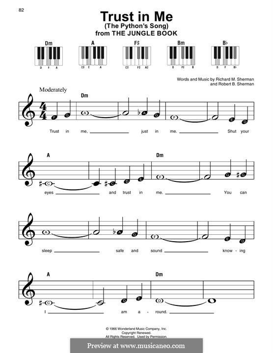 Trust in Me (The Python's Song): Для фортепиано (легкий уровень) by Richard M. Sherman, Robert B. Sherman