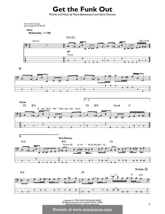 Get the Funk Out (Extreme): Для бас-гитары с табулатурой by Gary Cherone, Nuno Bettencourt