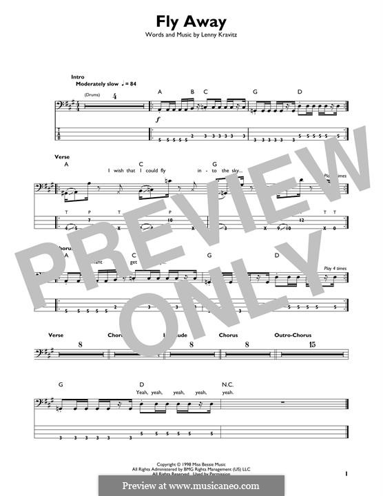 Fly Away: Для бас-гитары с табулатурой by Lenny Kravitz