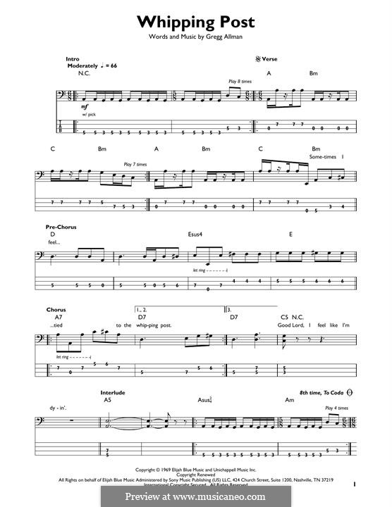 Whipping Post (The Allman Brothers Band): Для бас-гитары с табулатурой by Gregg Allman