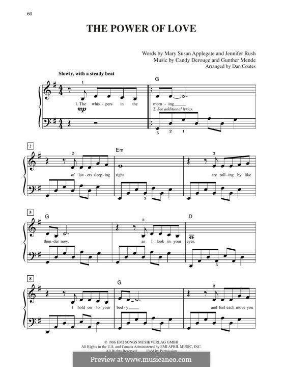 The Power of Love: Для фортепиано (легкий уровень) by Candy Derouge, Gunther Mende, Jennifer Rush, Mary Susan Applegate