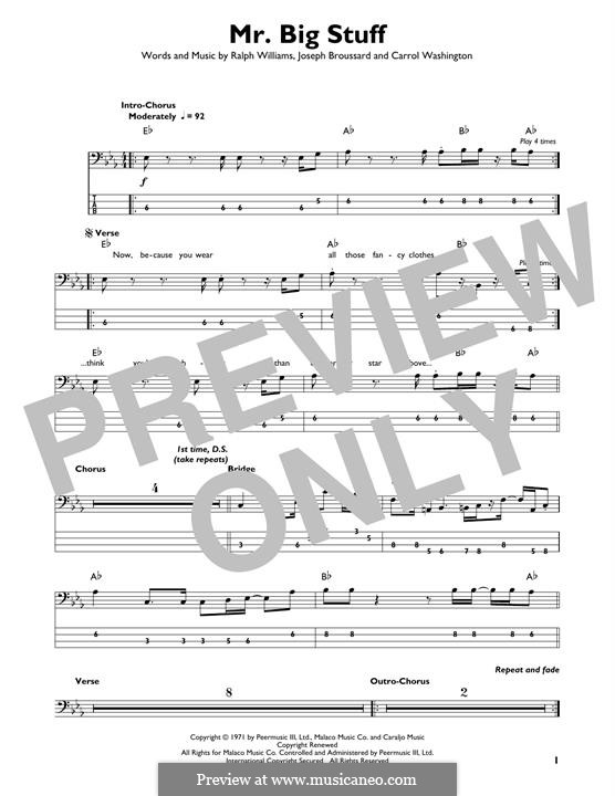 Mr. Big Stuff (Jean Knight): Для бас-гитары с табулатурой by Ральф Воан Уильямс, Carrol Washington, Joseph Broussard