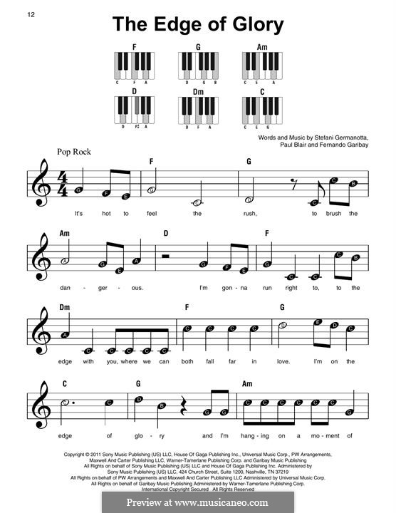 The Edge of Glory (Lady Gaga): Для фортепиано (легкий уровень) by Fernando Garibay, Paul Blair, Stefani Germanotta