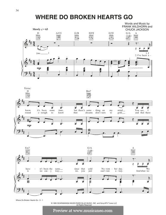 Where do Broken Hearts Go (Whitney Houston): Для голоса и фортепиано (или гитары) by Chuck Jackson, Frank Wildhorn