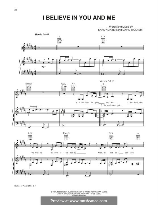 I Believe in You and Me (from The Preacher's Wife): Для голоса и фортепиано (или гитары) by David Wolfert, Sandy Linzer