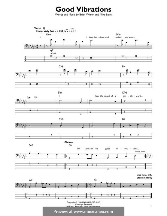 Good Vibrations (The Beach Boys): Для бас-гитары с табулатурой by Brian Wilson, Mike Love