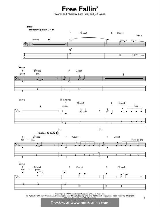 Free Fallin': Для бас-гитары с табулатурой by Jeff Lynne