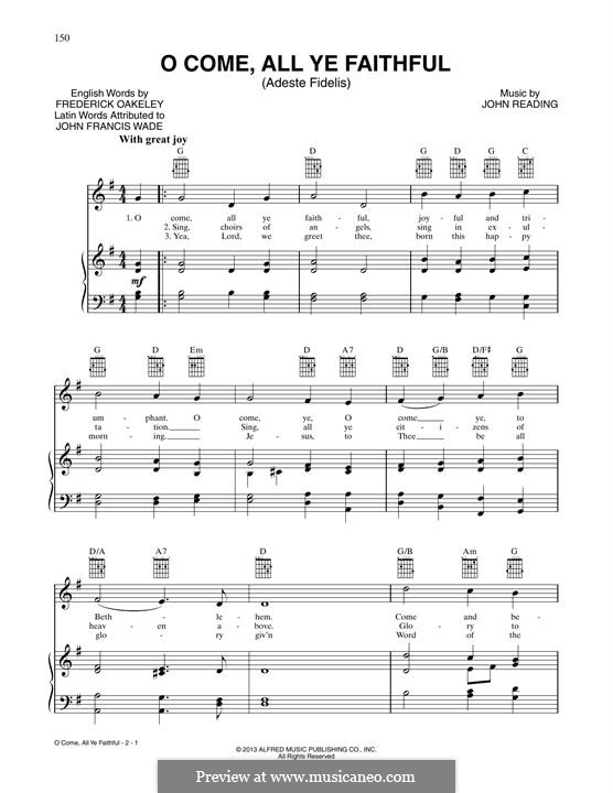 O Come, All Ye Faithful (Adeste Fideles): Для голоса и фортепиано (или гитары) by John Reading