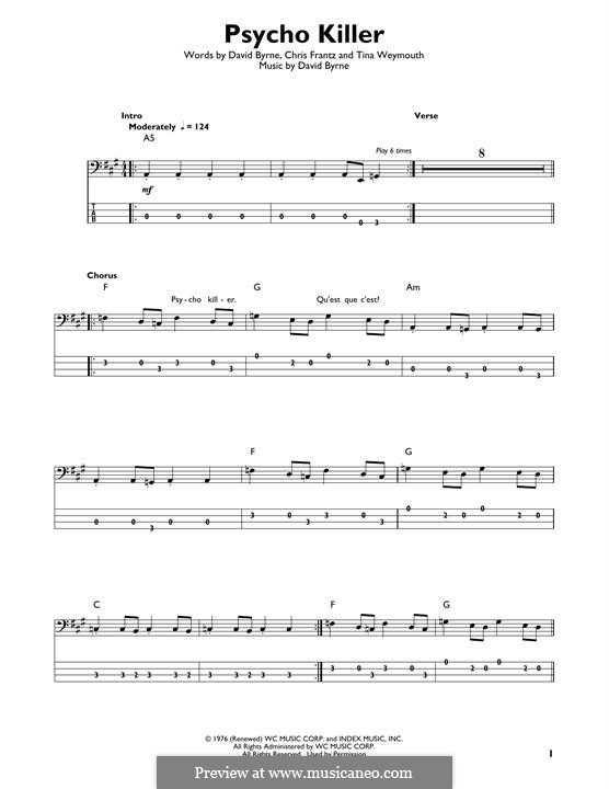 Psycho Killer (Talking Heads): Для бас-гитары с табулатурой by Christopher Frantz, David Byrne, Tina Weymouth