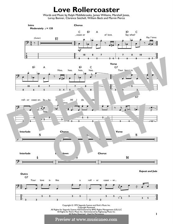 Love Rollercoaster (The Ohio Players): Для бас-гитары с табулатурой by Clarence Satchell, James L. Williams, Leroy Bonner, Marshall Eugene Jones, Marvin R. Pierce, Ralph Middlebrooks, William Beck