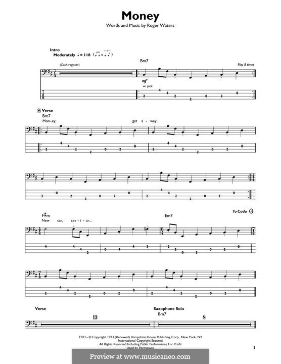 Money (Pink Floyd): Для бас-гитары с табулатурой by Roger Waters