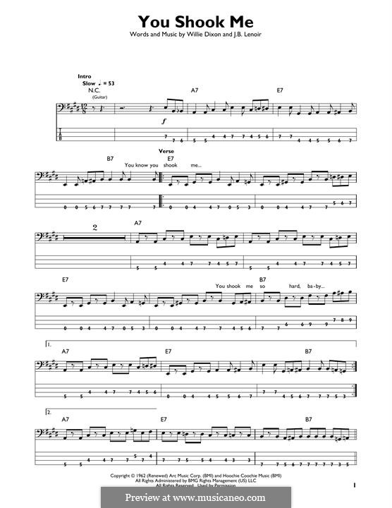 You Shook Me (Led Zeppelin): Для бас-гитары с табулатурой by J.B. Lenoir, Willie Dixon