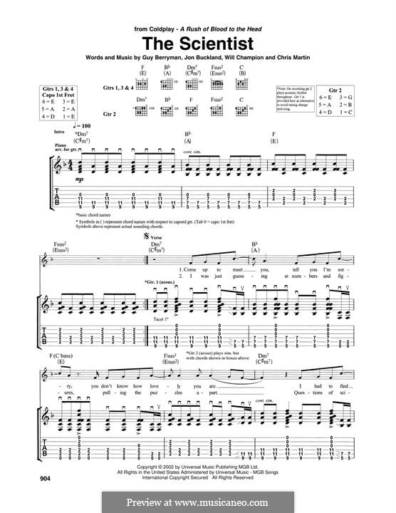The Scientist (Coldplay): Гитарная табулатура by Chris Martin, Guy Berryman, Jonny Buckland, Will Champion