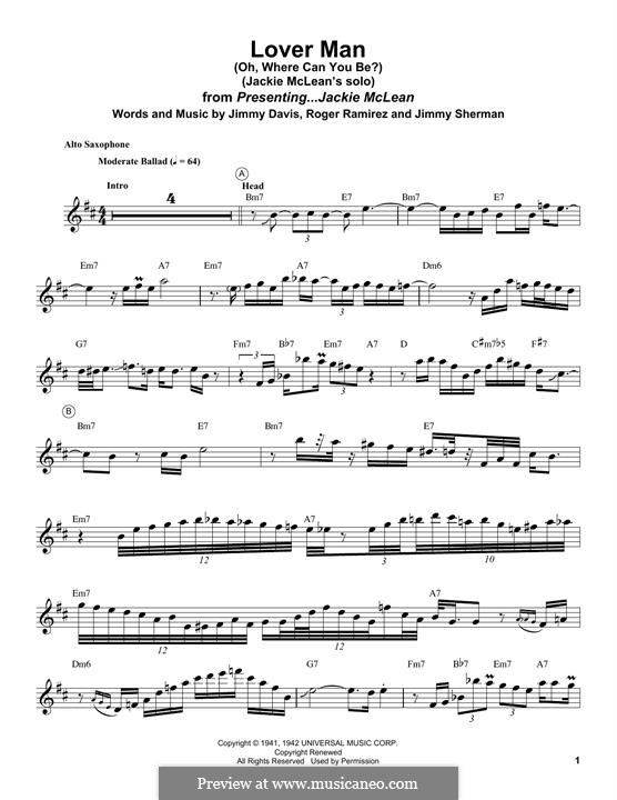 Lover Man (Oh, Where Can You Be?): Для альтового саксофона by Jimmie Davis, Jimmy Sherman, Roger Ramirez