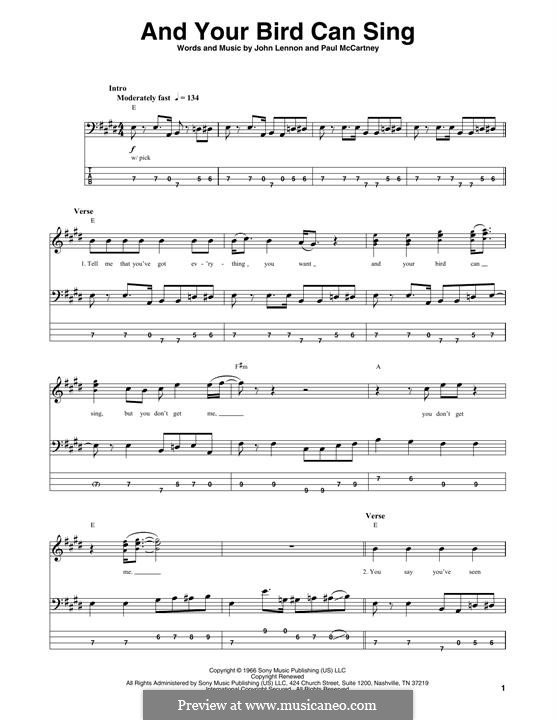 And Your Bird Can Sing (The Beatles): Для бас-гитары с табулатурой by John Lennon, Paul McCartney