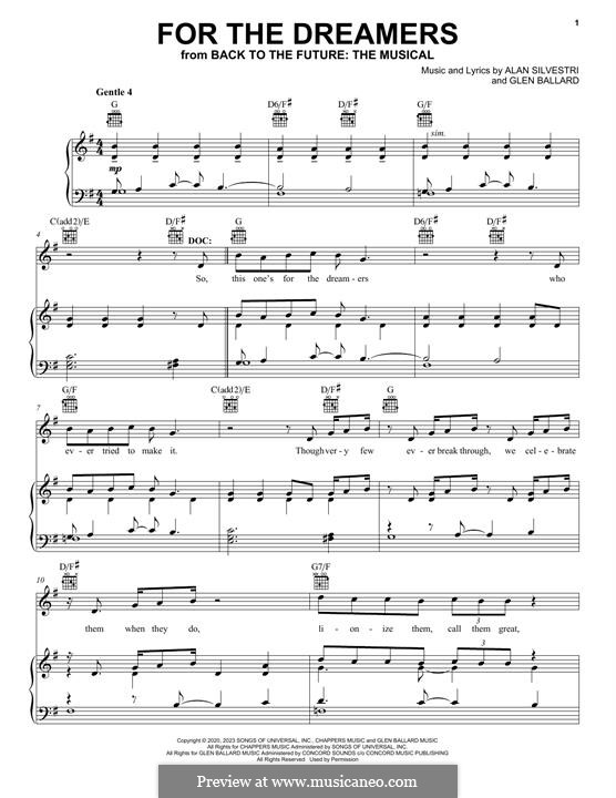 For The Dreamers (from Back To The Future: The Musical): Для голоса и фортепиано by Alan Silvestri, Glen Ballard