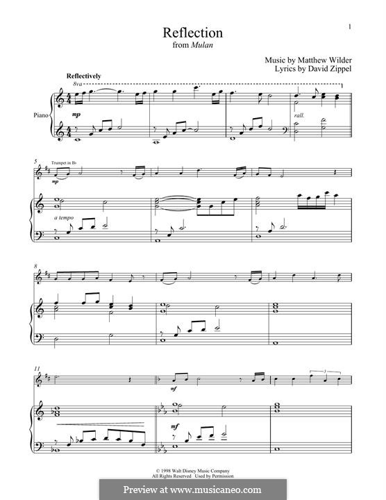 Reflection (from Disney's Mulan): For trumpet and piano by Matthew Wilder