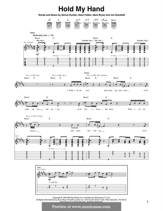 Hold My Hand (Hootie & The Blowfish): Для гитары by Darius Carlos Rucker, Everett Dean Felber, James George Sonefeld, Mark William Bryan