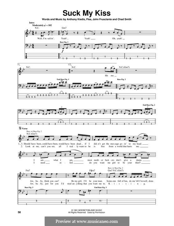 Suck My Kiss (Red Hot Chili Peppers): Для бас-гитары с табулатурой by Flea, Anthony Kiedis, Chad Smith, John Frusciante
