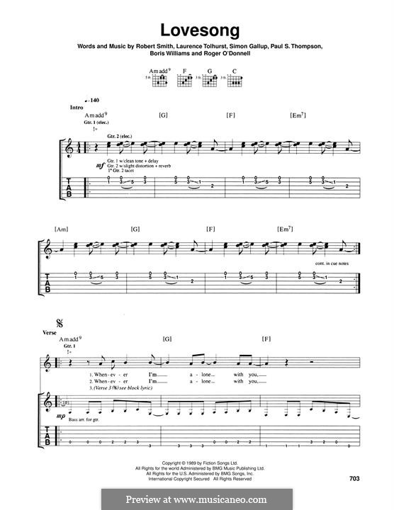 Lovesong (Adele): Для гитары by Boris Williams, Laurence Tolhurst, Porl Thompson, Robert Gary Smith, Roger O'Donnell, Simon Gallup
