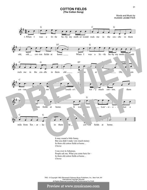 Cotton Fields (The Cotton Song): Для клавишного инструмента by Huddie Ledbetter