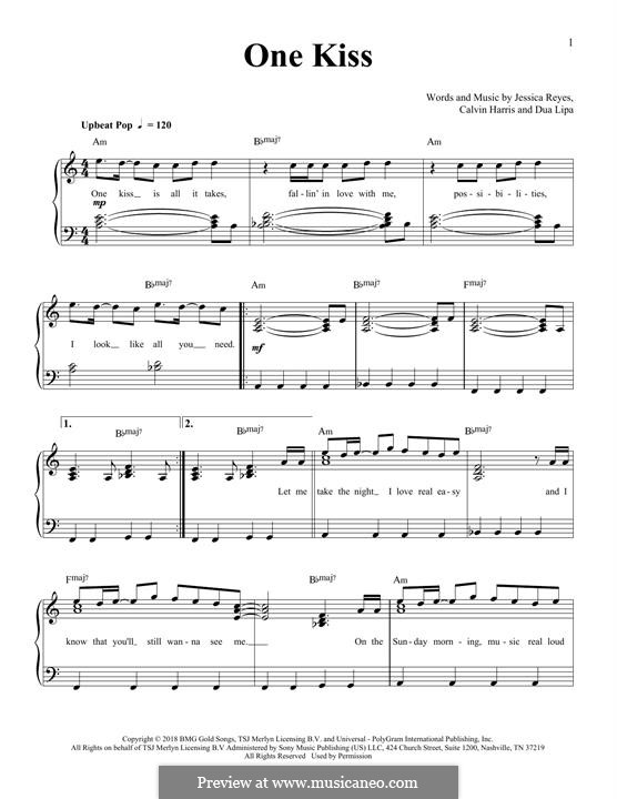 One Kiss (Calvin Harris & Dua Lipa): Для фортепиано by Calvin Harris, Dua Lipa, Jessie Reyez