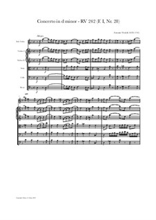 Концерт для скрипки с оркестром No.7 ре минор, RV 242: Score, parts by Антонио Вивальди